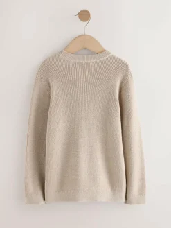 New Next Neutral With Stag Cotton Crew Neck Knitted Jumper (3-16yrs)