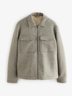 Next Neutral Wool Rich Borg Lined Shacket^ Blazers & Formal Jackets|Coats & Jackets