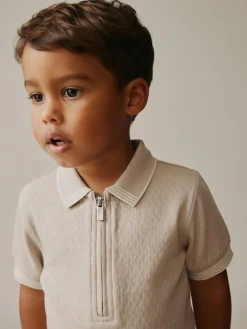 Next Neutral Zip Neck Short Sleeve Polo Shirt And Shorts Set (3mths-7yrs)^BOY Sets & Co-Ords|Sets & Co-Ords