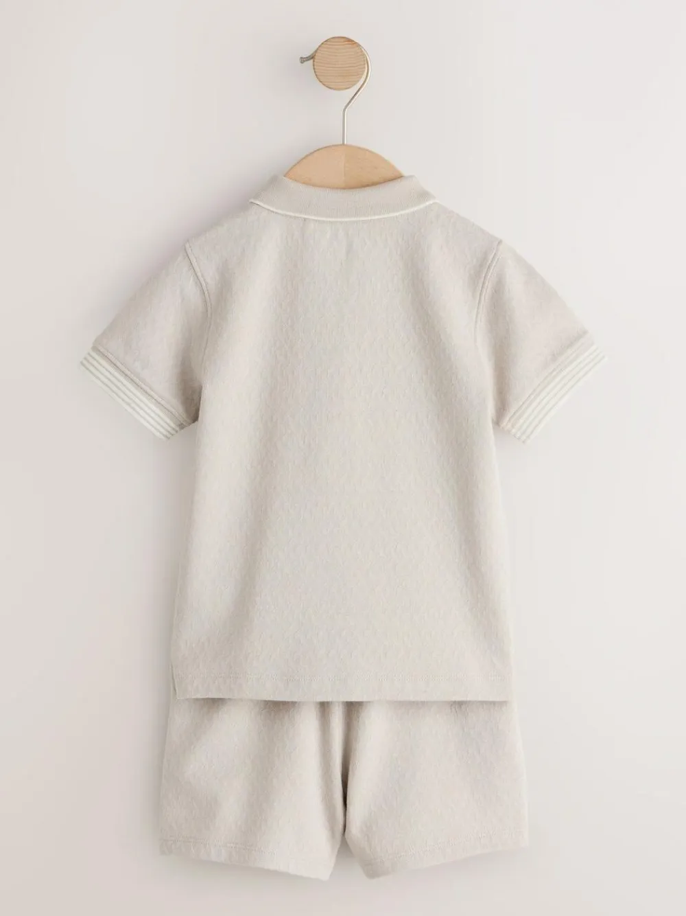 Next Neutral Zip Neck Short Sleeve Polo Shirt And Shorts Set (3mths-7yrs)^BOY Sets & Co-Ords|Sets & Co-Ords