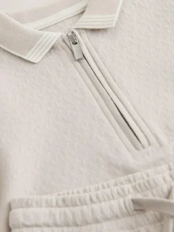 Next Neutral Zip Neck Short Sleeve Polo Shirt And Shorts Set (3mths-7yrs)^BOY Sets & Co-Ords|Sets & Co-Ords