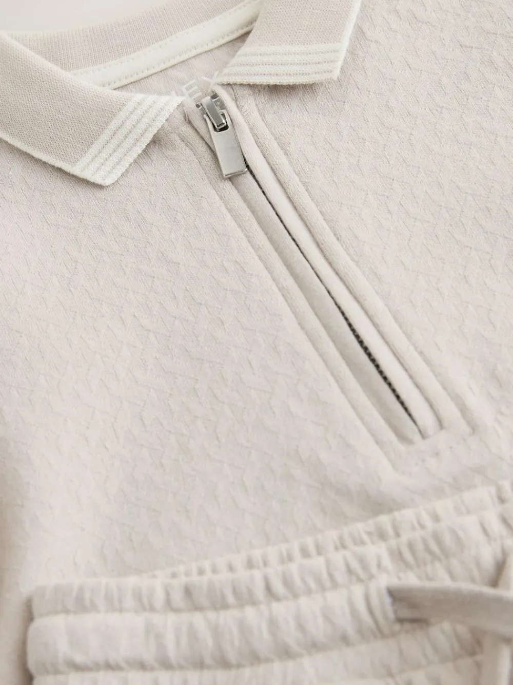 Next Neutral Zip Neck Short Sleeve Polo Shirt And Shorts Set (3mths-7yrs)^BOY Sets & Co-Ords|Sets & Co-Ords