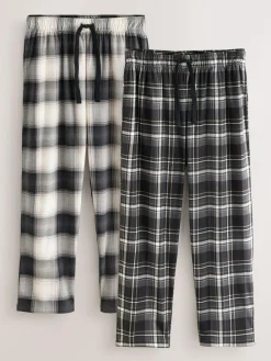 Next Neutral/Black Check Motionflex Cosy Open Hem Pyjama Bottoms 2 Pack^ Pyjamas