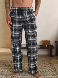 Next Neutral/Black Check Motionflex Cosy Open Hem Pyjama Bottoms 2 Pack^ Pyjamas