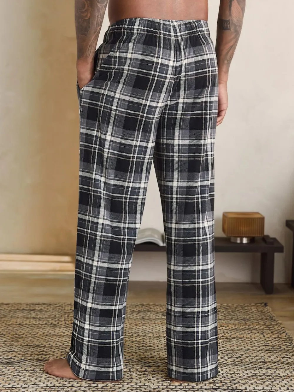 Next Neutral/Black Check Motionflex Cosy Open Hem Pyjama Bottoms 2 Pack^ Pyjamas