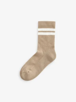 Next Neutral/Brown/White/Grey Cushioned Footbed Cotton Rich Ribbed Tipped Socks 5 Pack^BOY Socks