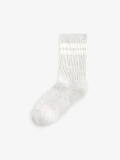 Next Neutral/Brown/White/Grey Cushioned Footbed Cotton Rich Ribbed Tipped Socks 5 Pack^BOY Socks