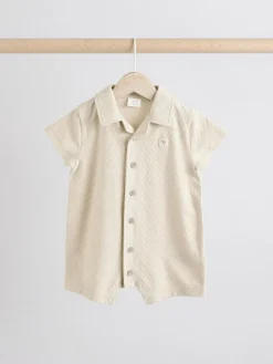 Best Next Neutral/Khaki Textured Baby Rompers 2 Pack