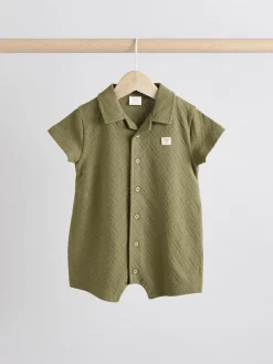 Best Next Neutral/Khaki Textured Baby Rompers 2 Pack