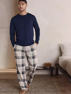 Next Neutral/Navy Check Jersey Short Sleeve Pyjamas Set 2 Pack^ Nightwear|Pyjamas