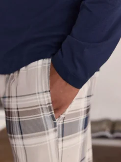 Next Neutral/Navy Check Jersey Short Sleeve Pyjamas Set 2 Pack^ Nightwear|Pyjamas