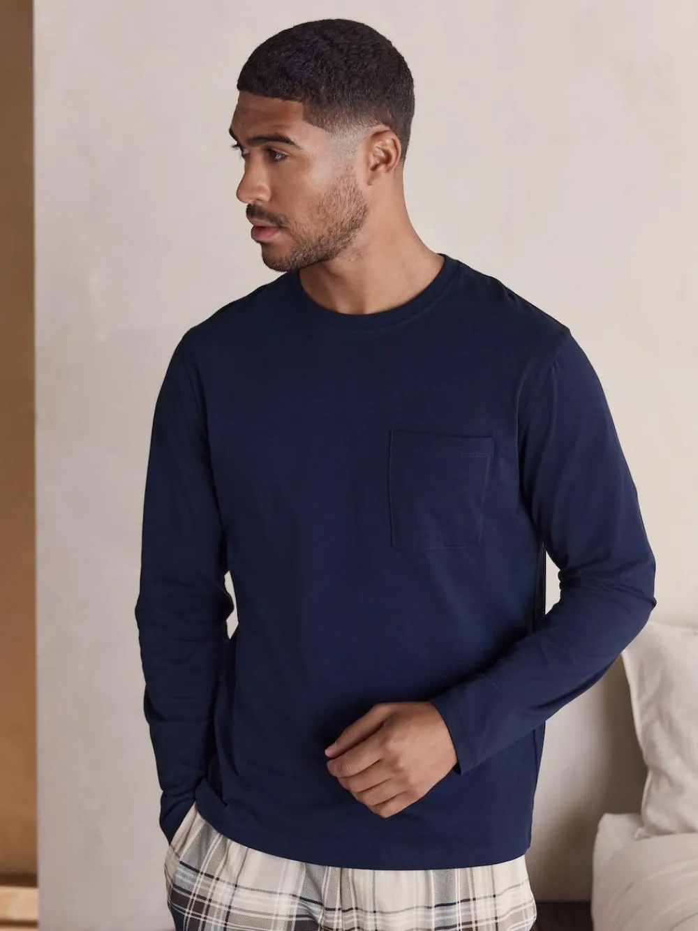 Next Neutral/Navy Check Jersey Short Sleeve Pyjamas Set 2 Pack^ Nightwear|Pyjamas