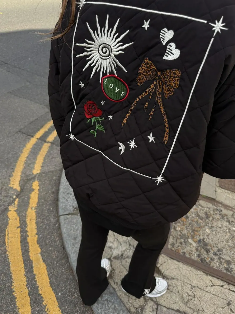 Hot Never Fully Dressed Black Embroidered Quilted Fur Lined Bomber Jacket