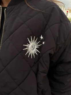 Hot Never Fully Dressed Black Embroidered Quilted Fur Lined Bomber Jacket