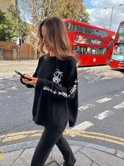 Discount Never Fully Dressed Embroidered Sweatshirt Black