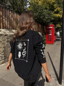 Discount Never Fully Dressed Embroidered Sweatshirt Black