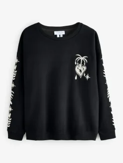 Discount Never Fully Dressed Embroidered Sweatshirt Black