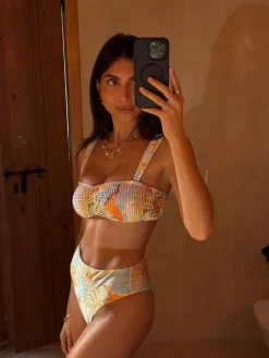 Never Fully Dressed Blue Sun Shirred Bandeau Bikini Top^Women Swimwear