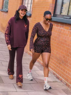 Best Never Fully Dressed Cotton Flare Leggings Burgundy Embroidered