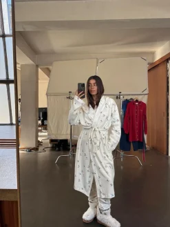 Hot Never Fully Dressed Cream Ski Print Waffle Robe