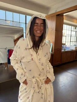 Hot Never Fully Dressed Cream Ski Print Waffle Robe