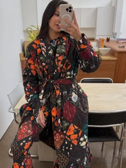 Online Never Fully Dressed Night Garden Quilted Robe with Faux Fur Lining