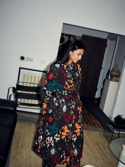 Online Never Fully Dressed Night Garden Quilted Robe with Faux Fur Lining