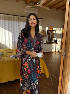 Never Fully Dressed Night Garden Satin Long Line Robe^Women Bathrobes|All Night & Lounge