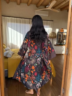 Never Fully Dressed Night Garden Satin Long Line Robe^Women Bathrobes|All Night & Lounge