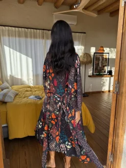 Never Fully Dressed Night Garden Satin Long Line Robe^Women Bathrobes|All Night & Lounge