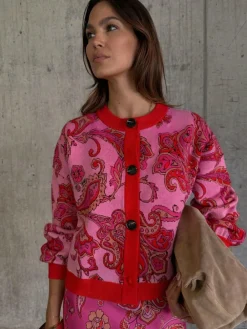 Never Fully Dressed Pink Paisley Oslo Cardigan^Women Knitwear|Knitwear