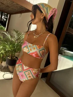 Clearance Never Fully Dressed Pink/Orange Tile High Waisted Bikini Bottoms