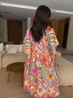 Never Fully Dressed Pink/Orange Cotton Blend Kimono^Women Swimwear