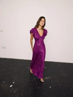 Online Never Fully Dressed Viscose Jacquard Tilda Dress Purple