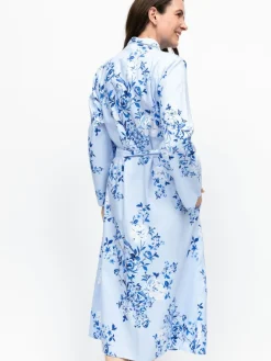Online Nora Rose Blue Floral Print Lace Insert Long Sleeve Dressing Gown