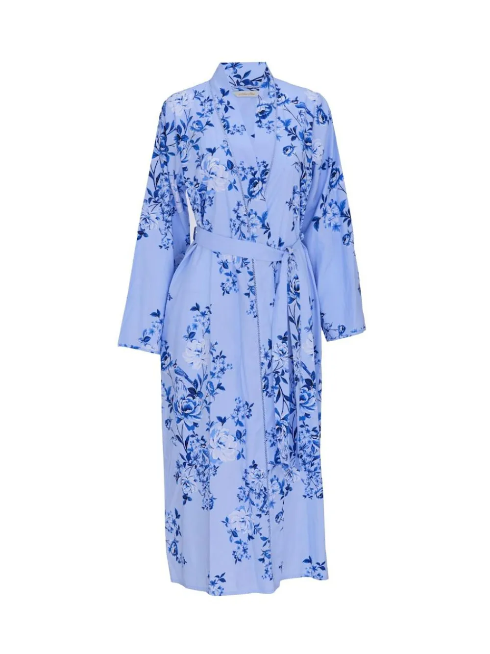 Online Nora Rose Blue Floral Print Lace Insert Long Sleeve Dressing Gown