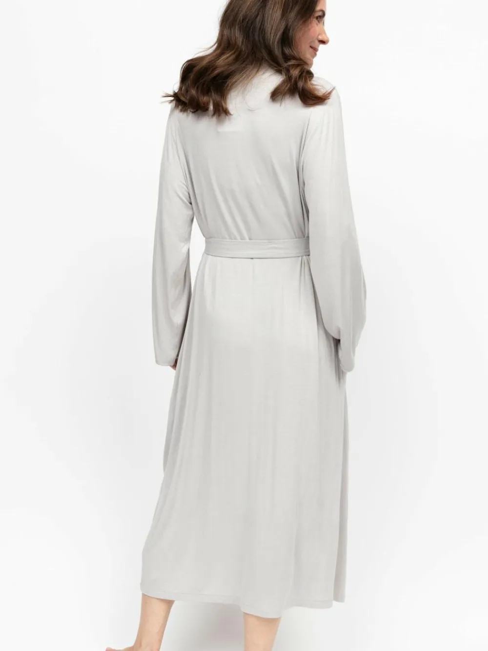 Sale Nora Rose Grey Jersey Lace Insert Long Sleeve Dressing Gown