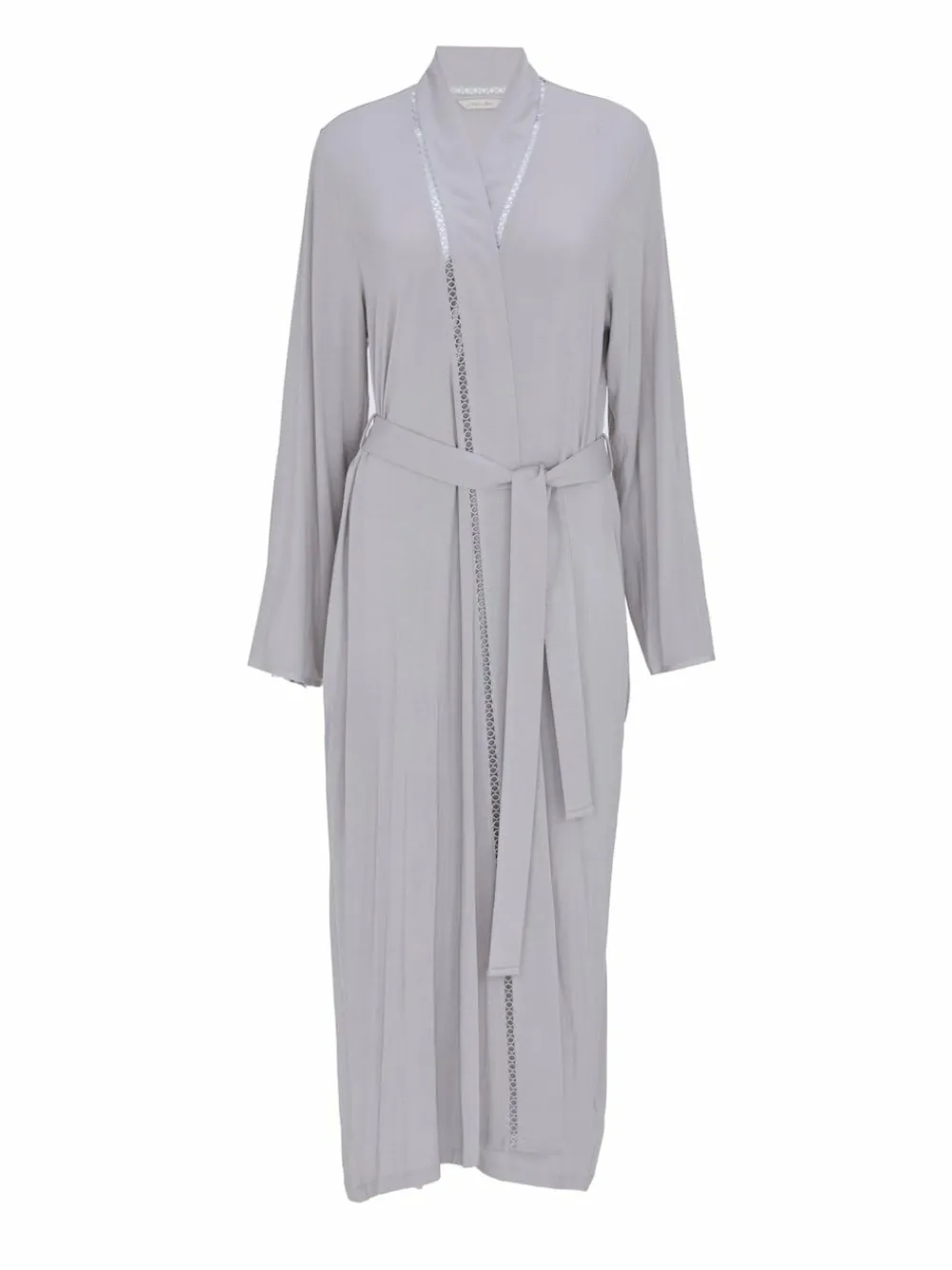 Sale Nora Rose Grey Jersey Lace Insert Long Sleeve Dressing Gown