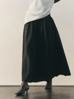 Best Nothing Ordinary Jersey Woven Mix A Line Heavyweight Cotton Midi Skirt Black