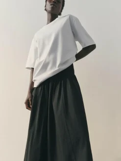 Best Nothing Ordinary Jersey Woven Mix A Line Heavyweight Cotton Midi Skirt Black