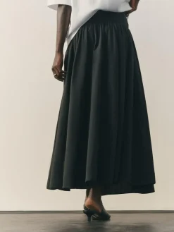 Best Nothing Ordinary Jersey Woven Mix A Line Heavyweight Cotton Midi Skirt Black