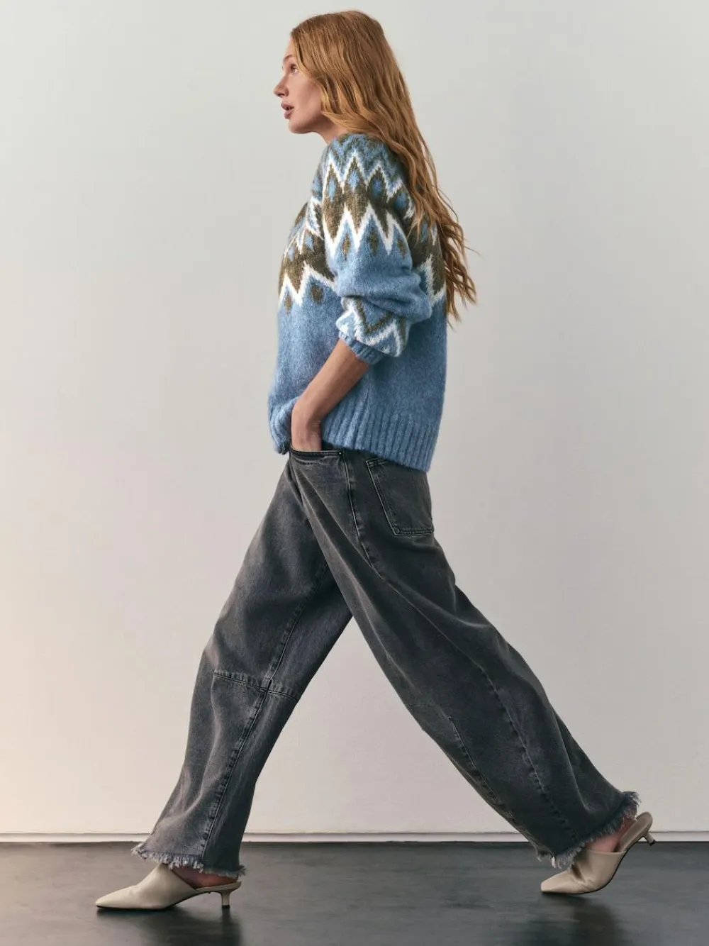 Nothing Ordinary Check Fairisle Pattern Knit Zip Through Jumper With Wool Blue