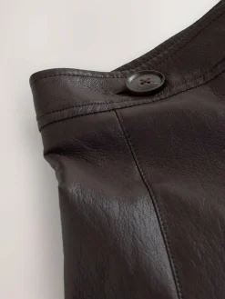 Outlet Nothing Ordinary Chocolate Brown Faux Leather Wrap Midi Kilt Skirt