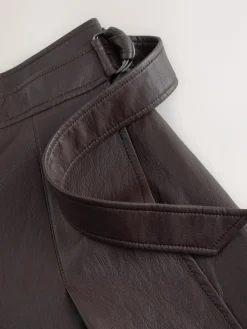 Outlet Nothing Ordinary Chocolate Brown Faux Leather Wrap Midi Kilt Skirt