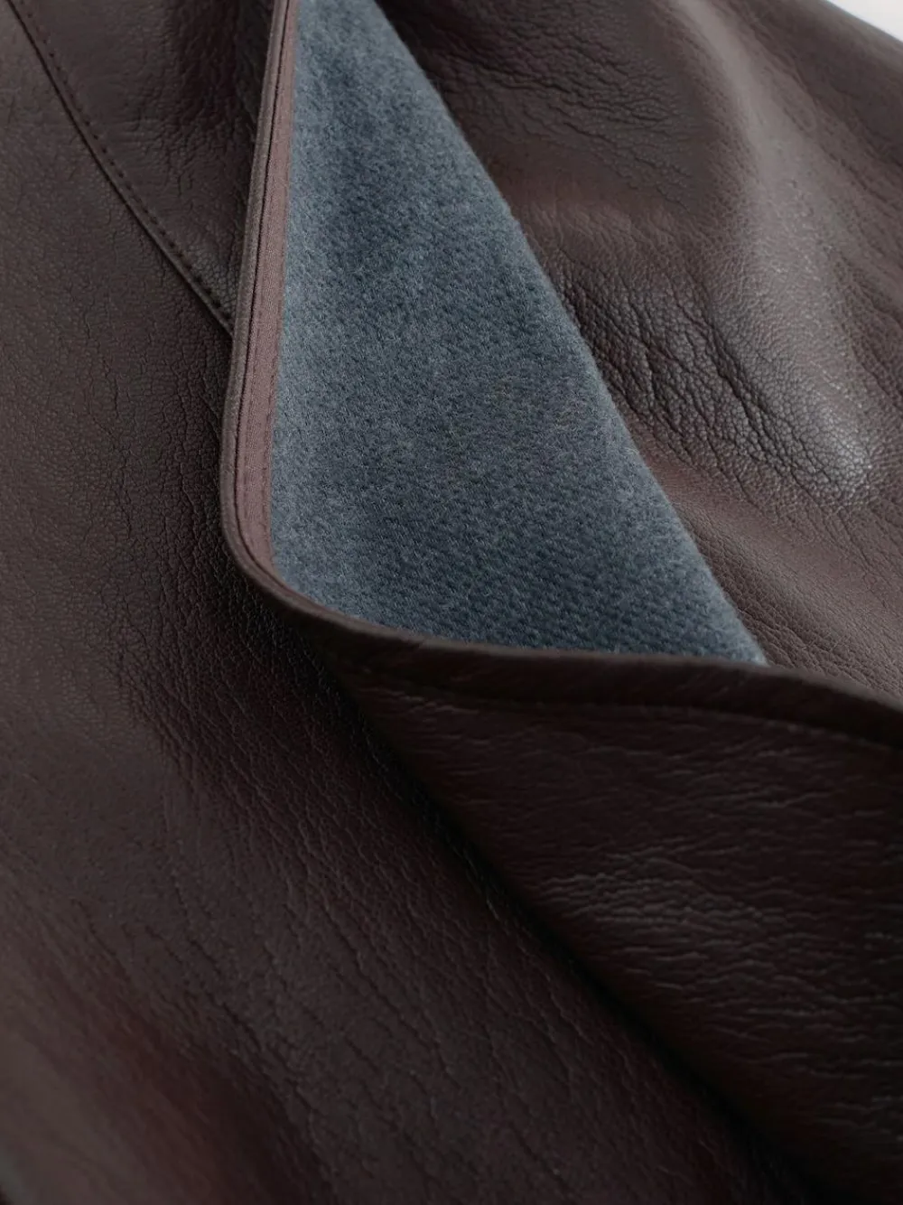 Outlet Nothing Ordinary Chocolate Brown Faux Leather Wrap Midi Kilt Skirt