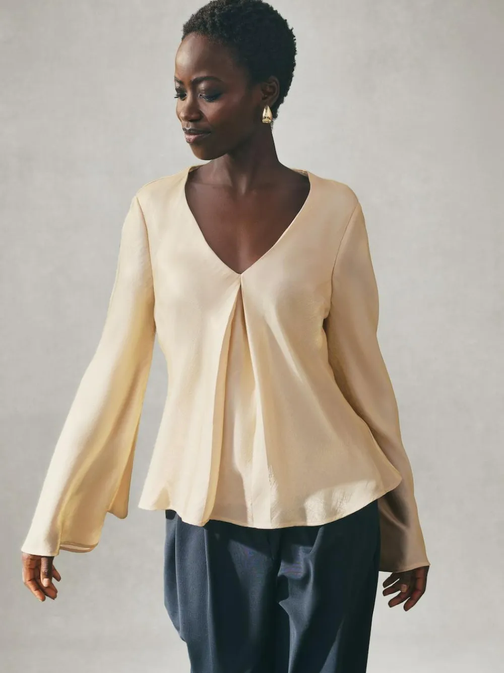 Nothing Ordinary Satin Metallic Long Sleeve Blouse^Women Tops & T-Shirts|Occasionwear