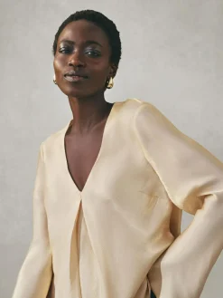 Nothing Ordinary Satin Metallic Long Sleeve Blouse^Women Tops & T-Shirts|Occasionwear