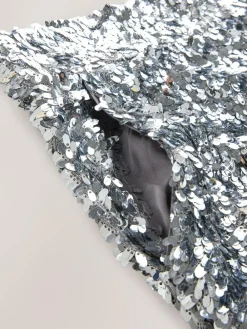 New Nothing Ordinary Silver Sequin High Waist Wide Leg Trousers