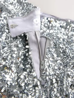 New Nothing Ordinary Silver Sequin High Waist Wide Leg Trousers