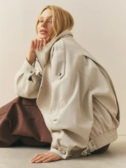 Nothing Ordinary Faux Leather Funnel Collared Biker Jacket^Women Coats & Jackets|Coats & Jackets